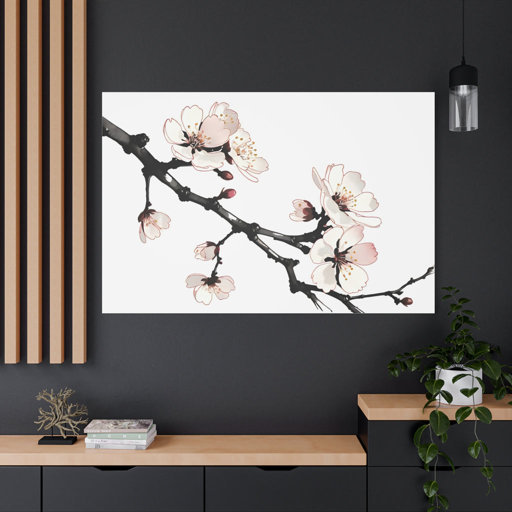 Blooming Beauty: Cherry Blossom Branch on Canvas